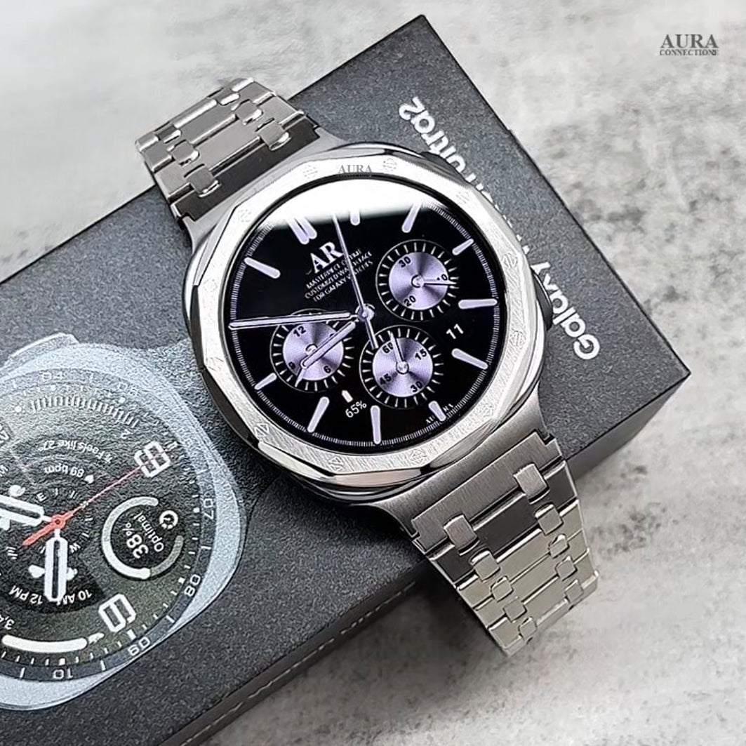 DUVAND Galaxy Watch Ultra 2 Bezel Ring & Strap – Kings GP 12-Sided Bezel + Kingsmaster 316L Steel Band | 47mm